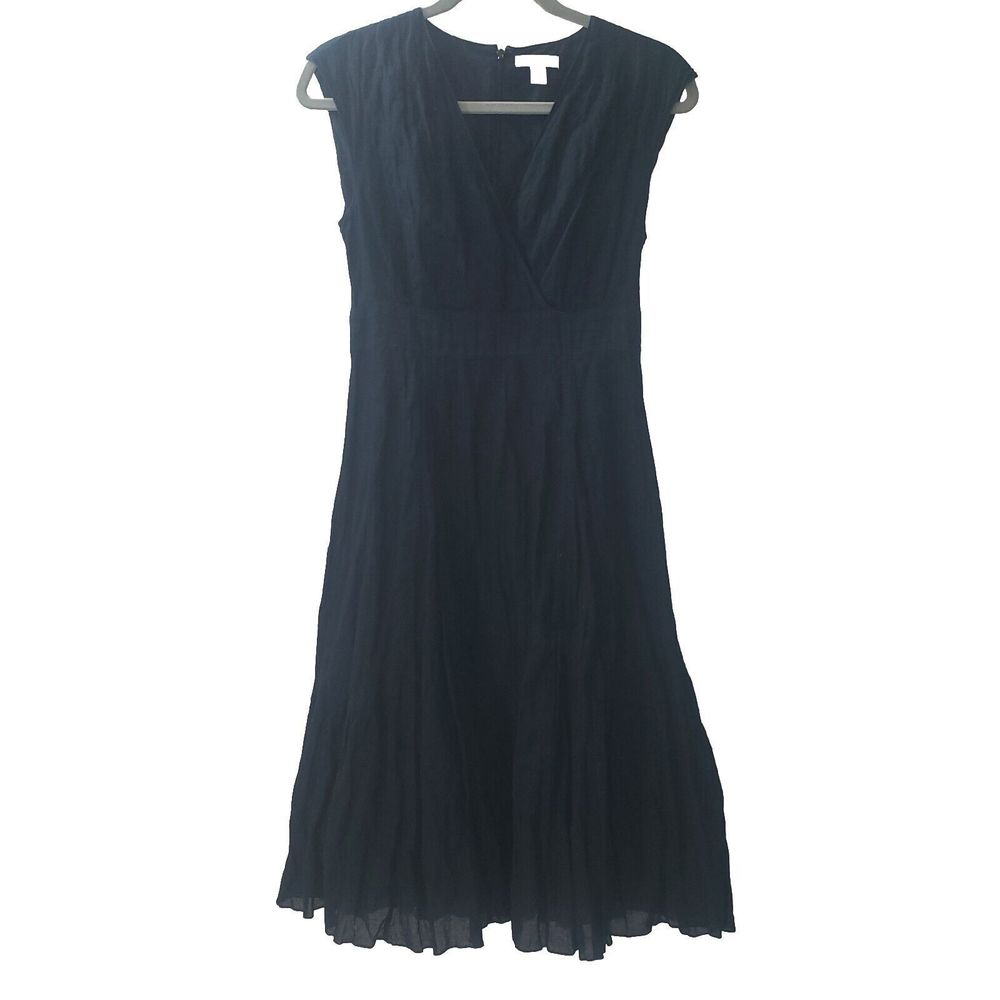 Garnet Hill Black Metallic Crinkle Fit & Flare Sleeveless Midi Dress Sz 4p Lined